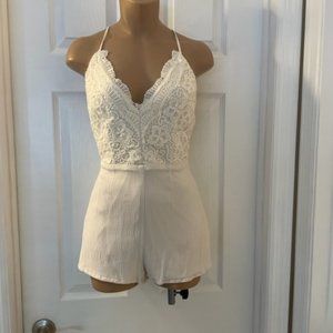Forever 21 Ivory Shorts Romper Lace Bodice Small